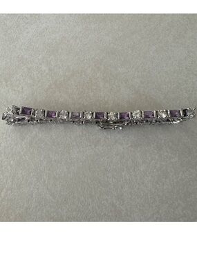 Silver Bracelet with Purple Stones - Women's Tennis Bracelet